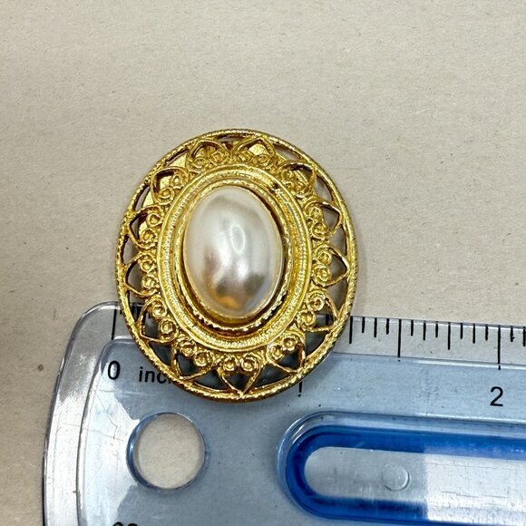 Vintage Scarf Pin Oval Imitation Pearl Gold-Tone Classic Old Money‎ Retro - Picture 9 of 10